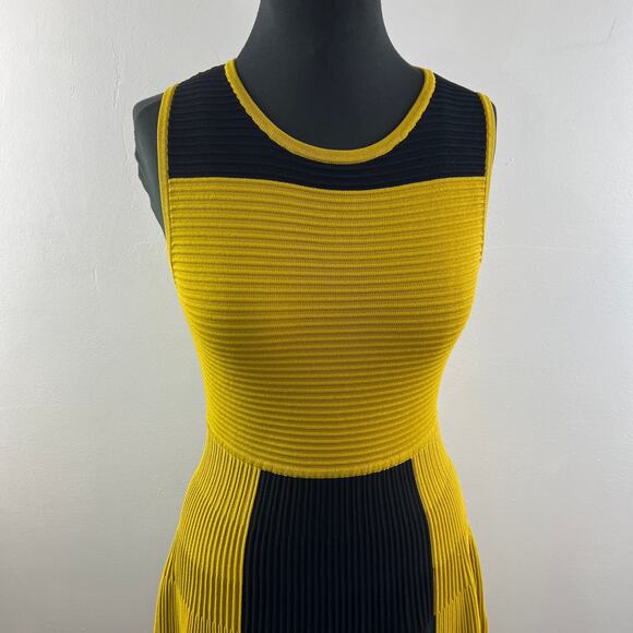 Calvin Klein Mustard Yellow Black Fit Flare Dress Size S? Small NEW - Picture 2 of 7